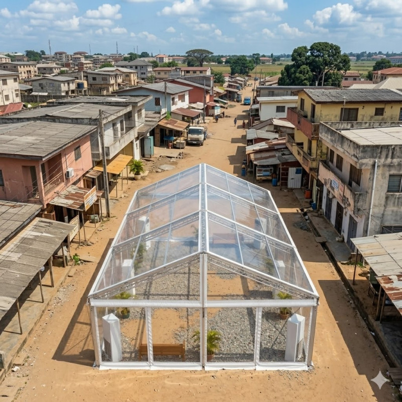 Location de Chapiteau climatisé transparent 100 m2 (10x10m ) sans parquet