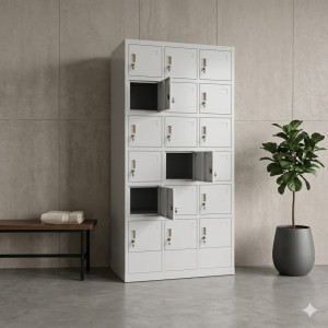 Armoire de rangement en acier à 18 compartiments