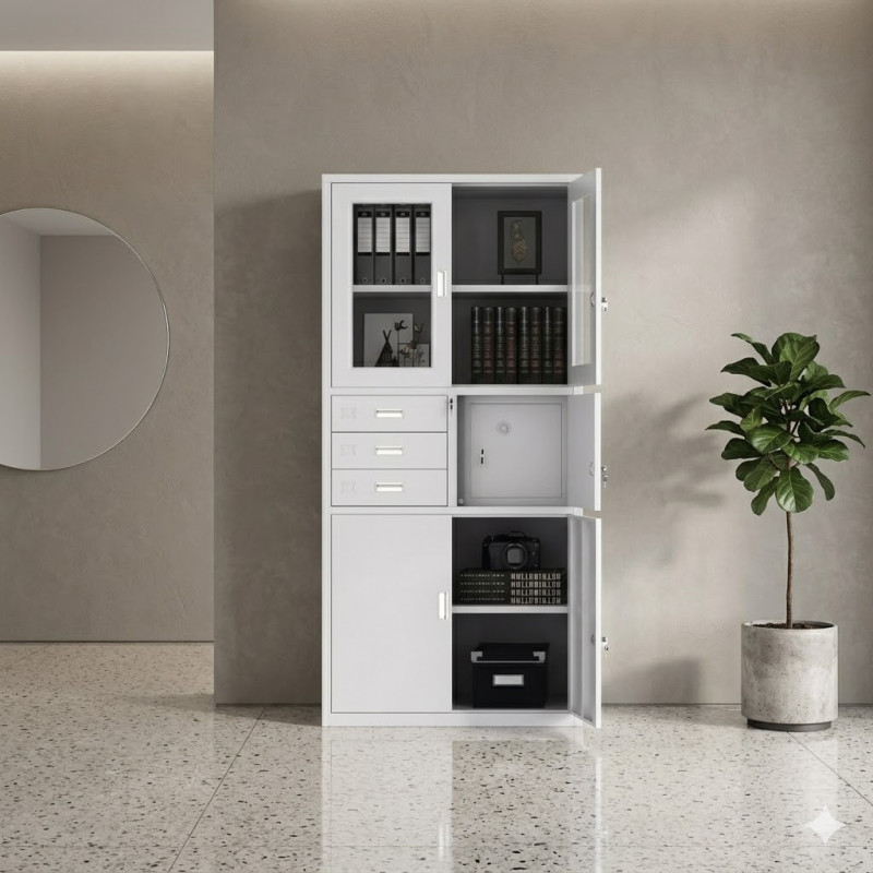 Armoire de rangement métallique avec portes vitrées