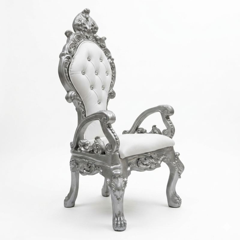 Location de Trone Serenite - Argente et Blanc - h:137cm l:64cm Location de Trone Serenite - Argente et Blanc - h:137cm l:64cm