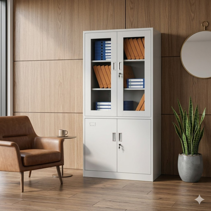 Armoire de rangement métallique Eastern Sunrise à portes vitrées pour bureau