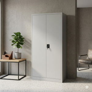 Armoire métallique de bureau verrouillable en acier gris à porte battantes