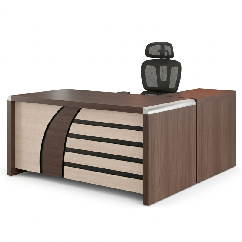Bureau Agent moderne en bois avec retour