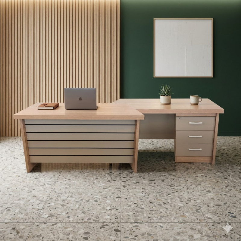 Bureau Agent en bois style contemporain avec des lignes épurées et détails à lattes