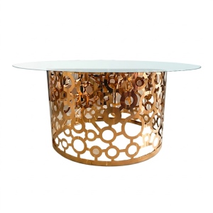 Location de Table Ronde Royal - Verre Et Metal Dore- 10 Personnes D-180cm