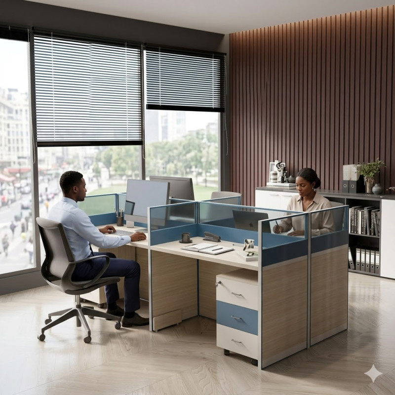 Bureau Open Space Poste de travail modulaire à cloisons - 4 Places - 240x120x110 cm Bureau Open Space Poste de travail modulaire à cloisons - 4 Places - 240x120x110 cm