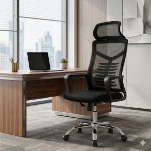 Chaise de bureau pivotante multifonctionnelle en maille avec appui-tête, réglable 999-1