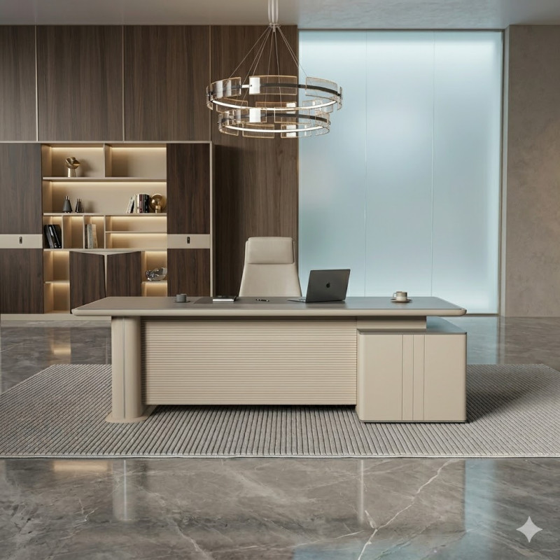 Bureau Directeur - Ministre - PDG moderne avec caisson de rangement intégré & ton beige Bureau Directeur - Ministre - PDG moderne avec caisson de rangement intégré & ton beige