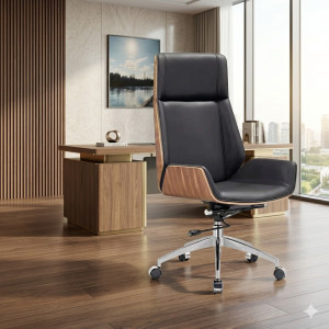 Fauteuil Exécutif Noyer et Cuir Noir Fauteuil Exécutif Noyer et Cuir Noir