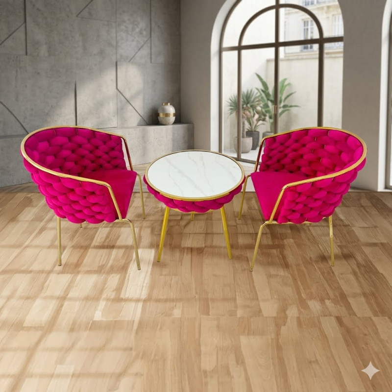 Fauteuils en velours avec table ronde - BZ -05 ( 2 + 1 ) Fauteuils en velours avec table ronde - BZ -05 ( 2 + 1 )