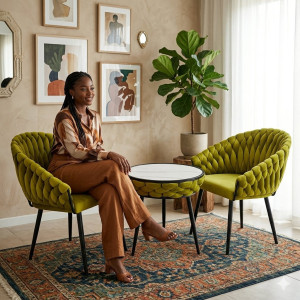 Fauteuils en velours tressé vert avec une table ronde - BZ-18 (2 + 1)