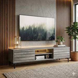 Stand TV Design Béton Ciré – Meuble TV 180 cm Effet Gris Texturé