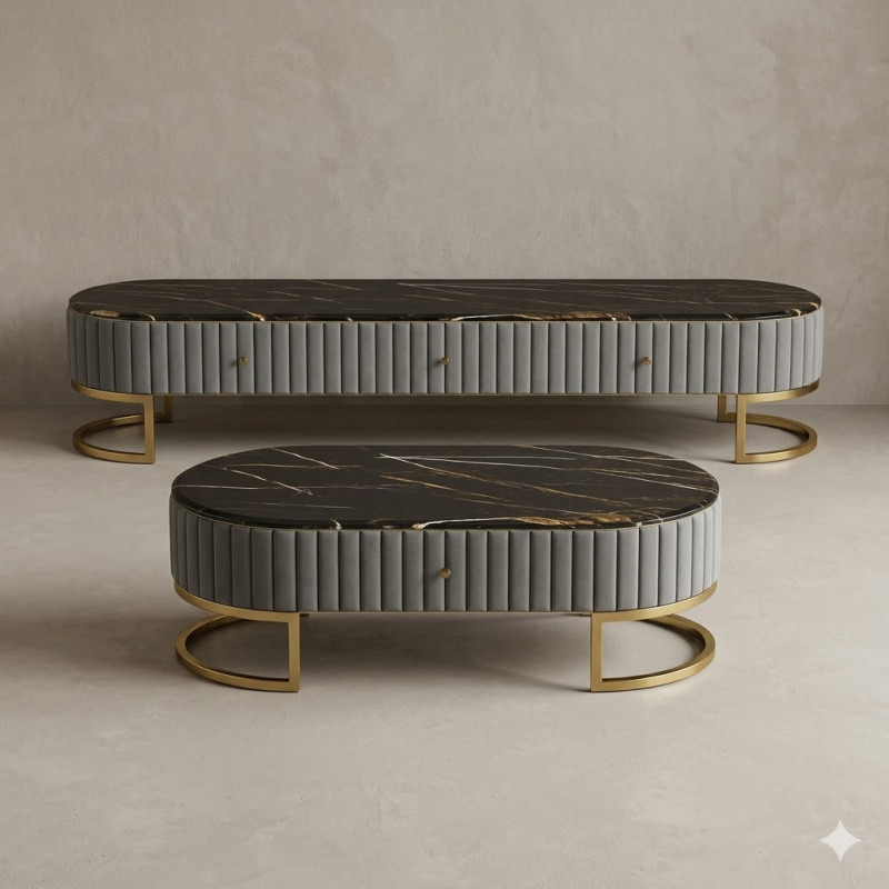 Ensemble Luxe Moderne: Stand TV et Table Basse en Marbre