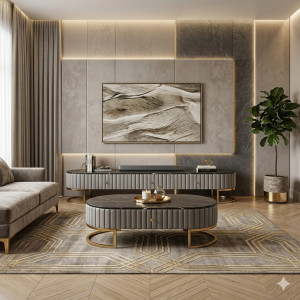 Ensemble Luxe Moderne: Stand TV et Table Basse en Marbre