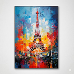 Tableau Mural Tour Eiffel – Peinture Moderne Colorée 60 x 80 cm