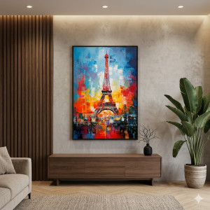 Tableau Mural Tour Eiffel – Peinture Moderne Colorée 60 x 80 cm