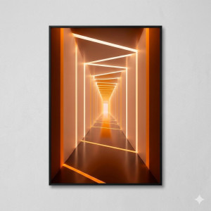 Tableau Mural d'Art Moderne – Tunnel Lumineux 3D Orange et Cuivré