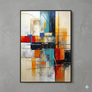 Tableau Décoratif Mural Abstrait Géométrique Coloré 60x80 cm
