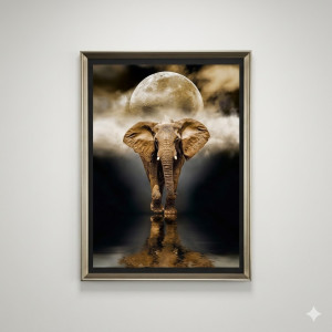 Tableau Mural Décoratif Éléphant sous la Pleine Lune – 160 x 80 cm