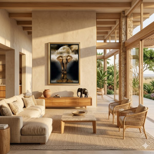 Tableau Mural Décoratif Éléphant sous la Pleine Lune – 160 x 80 cm