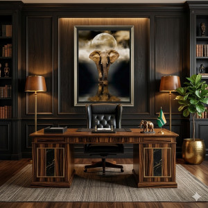 Tableau Mural Décoratif Éléphant sous la Pleine Lune – 160 x 80 cm