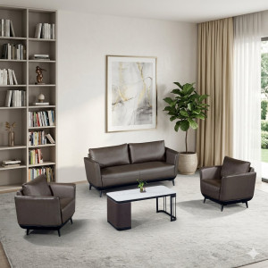 Salon moderne de couleur marron avec une table basse blanche - Y9902