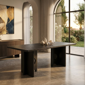 Table à manger noire avec des pieds géométriques - C-868 - 1600*800*75