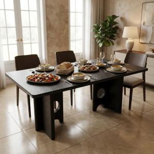 Table à manger noire avec des pieds géométriques - C-868 - 1600*800*75