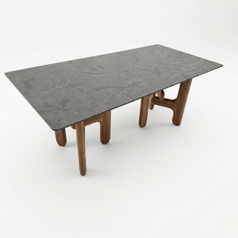 Table à manger moderne en pierre frittée avec base en bois - T-85