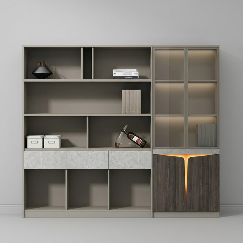 Bibliothèque Murale Design 6032 – 240 cm: L'Élégance et le Rangement Réunis