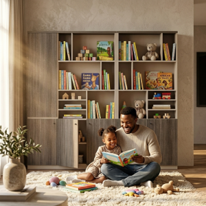 Bibliothèque – Rangement Design Bicolore pour Intérieurs Modernes