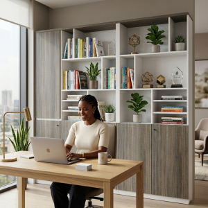Bibliothèque – Rangement Design Bicolore pour Intérieurs Modernes