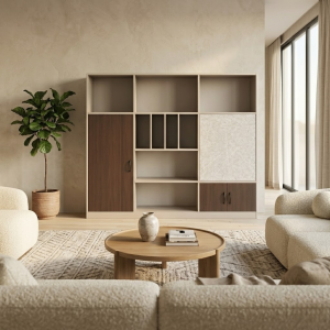 Système de Rangement Modulaire en Bois Naturel - 2400 x 400 x 2000