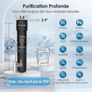 Système de Filtre à Eau Sous Évier avec Robinet Dédié, 60K Litres de Filtration d'Eau de Grande Capacité