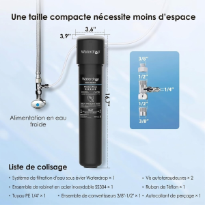 Système de Filtre à Eau Sous Évier avec Robinet Dédié, 60K Litres de Filtration d'Eau de Grande Capacité