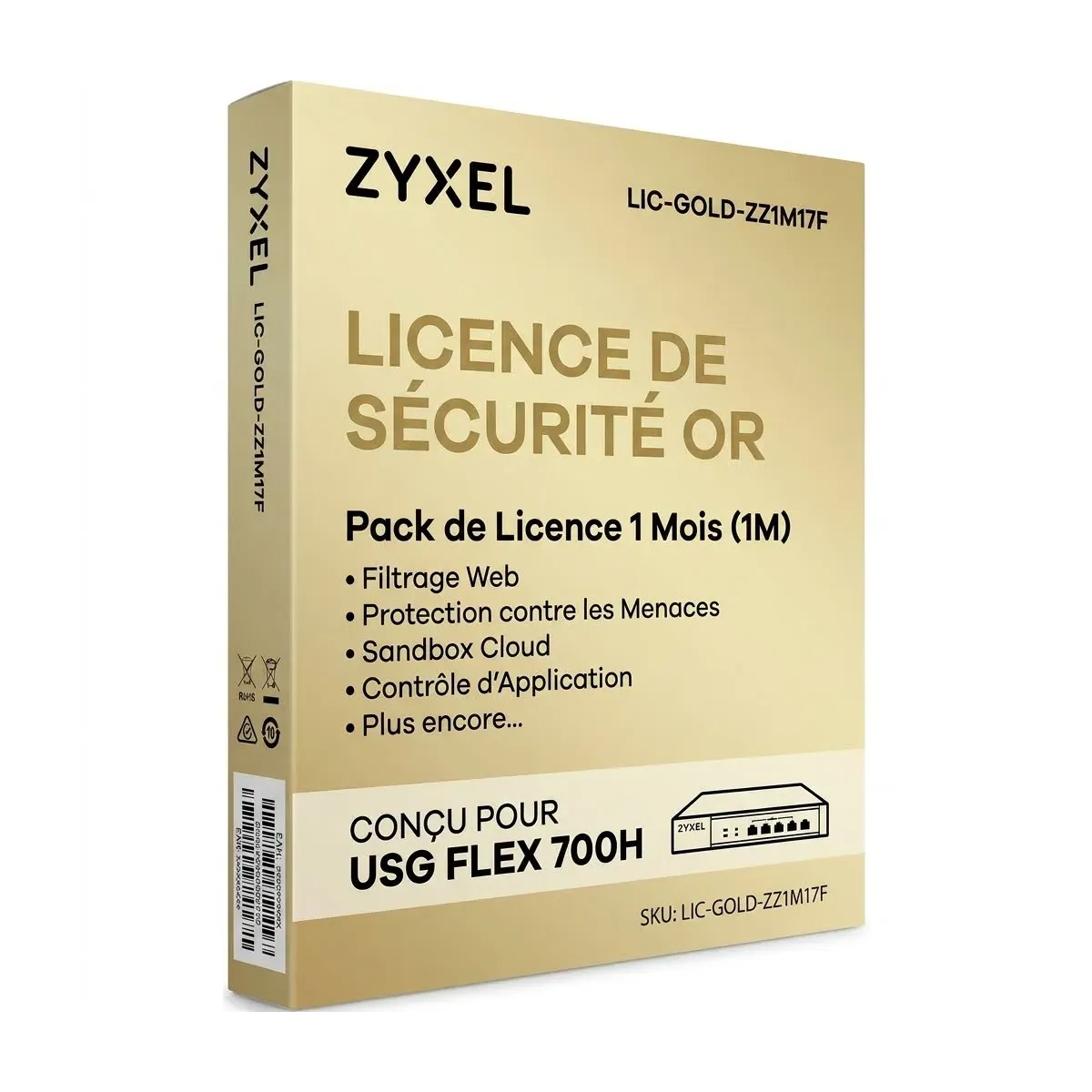 Pack de Licence de Sécurité Gold pour USG FLEX 700H Zyxel LIC-GOLD-ZZ1M17F