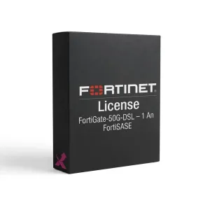 FortiGate-50G-DSL – Abonnement FortiSASE, incluant la gestion dans le cloud et la licence de bande passante.