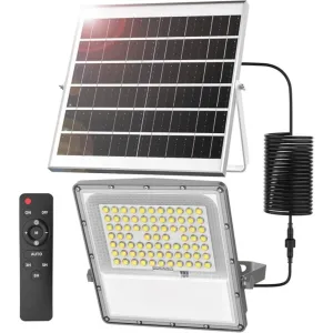 Projecteur LED SOLAIRE 200W 4000K AVEC PANNEAU DEPORTE + TELECOMMANDE - PROTEC - PLS-TE-200W  - Achat & Vente 07.19.19.19.10