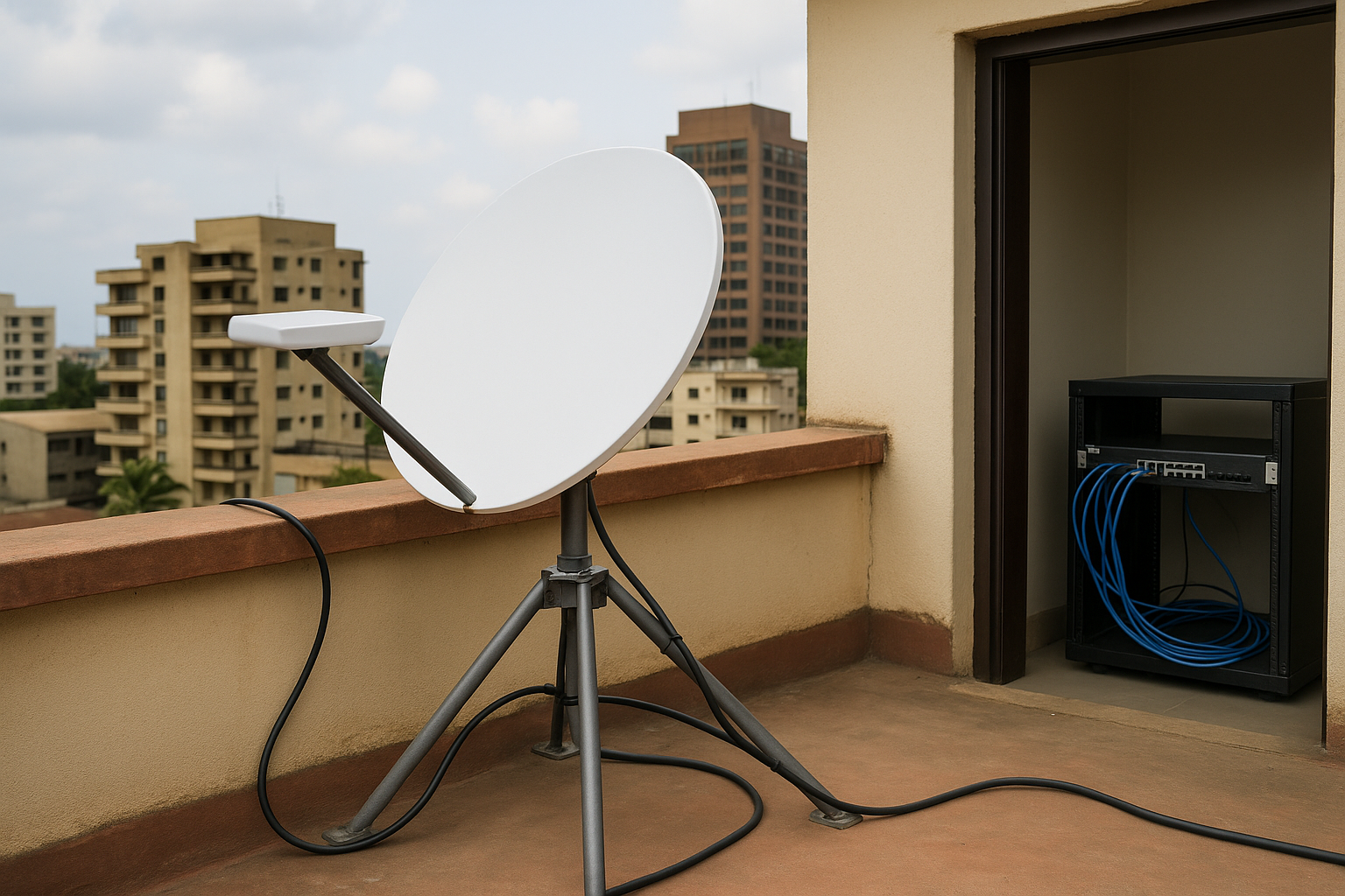 Installation d’une antenne Internet satellite à Abidjan avec câblage réseau