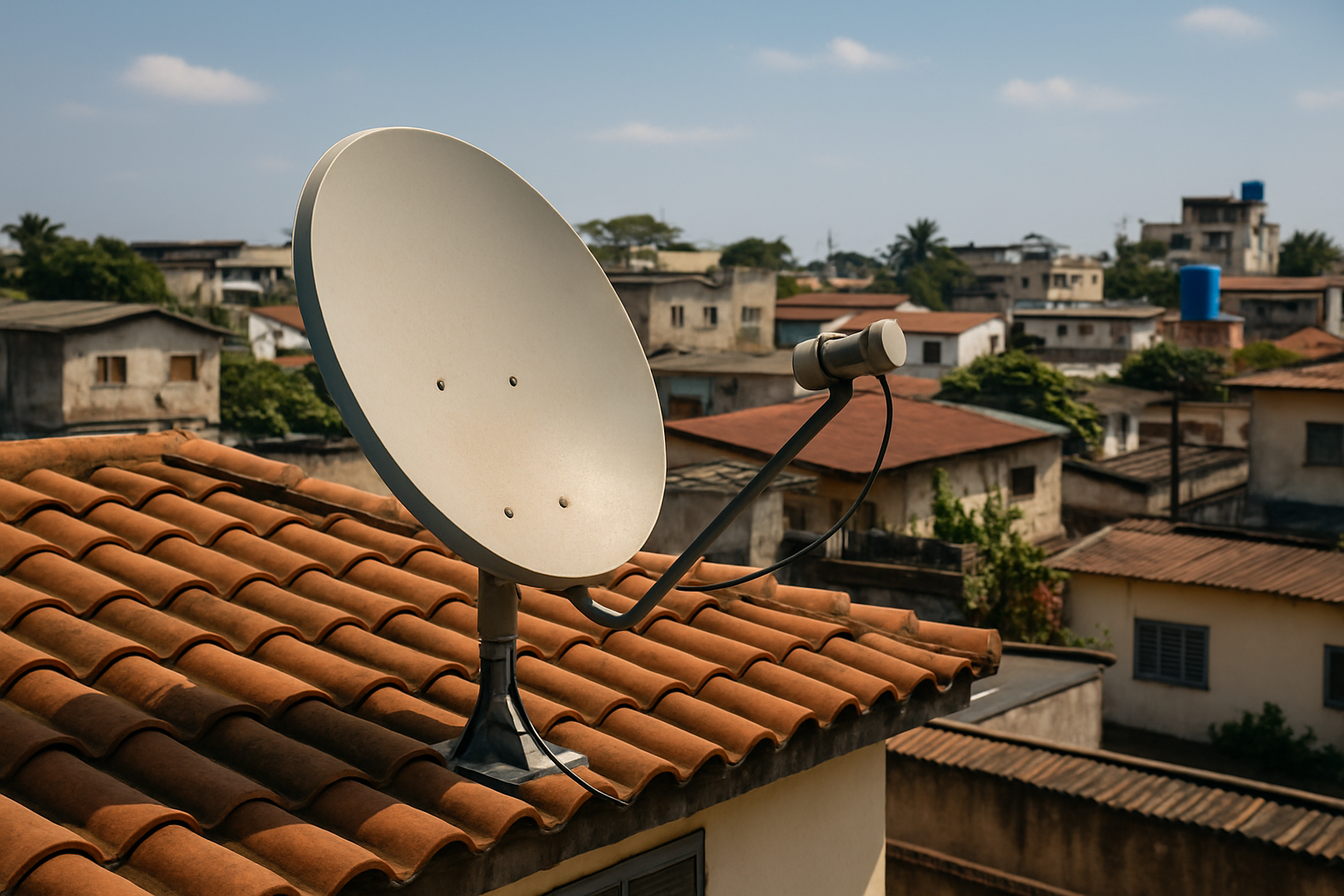 Antenne Starlink installée sur un toit à Abidjan en Côte d’Ivoire