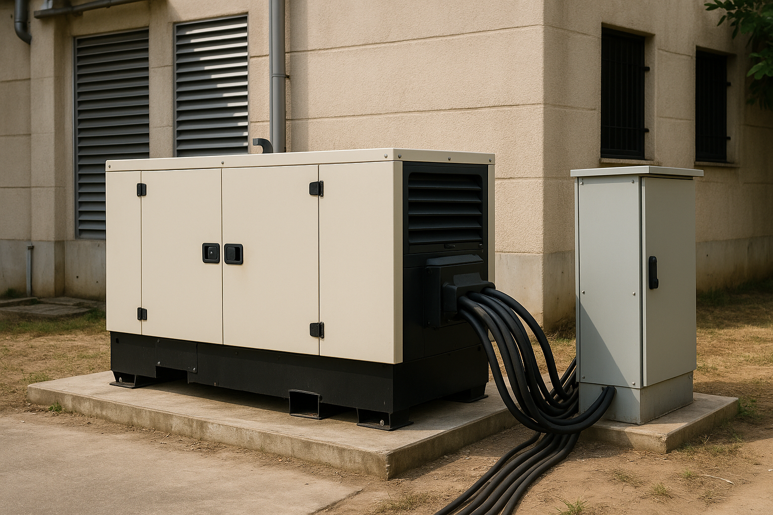 Groupe électrogène diesel installé avec armoire électrique de bascule pour un bâtiment à Abidjan